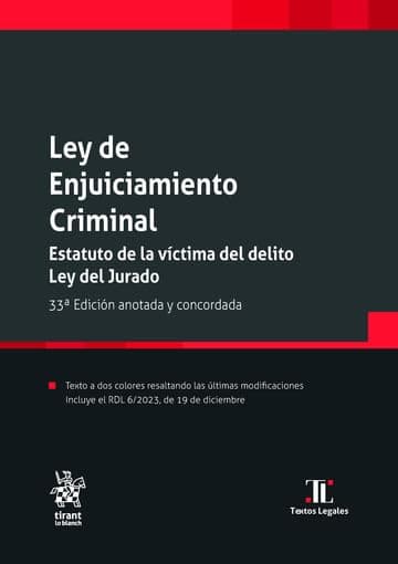 Portada de Ley de Enjuiciamiento Criminal. Estatuto de la víctima del delito Ley del Jurado 33ª Edición 2024 (Textos Legales)