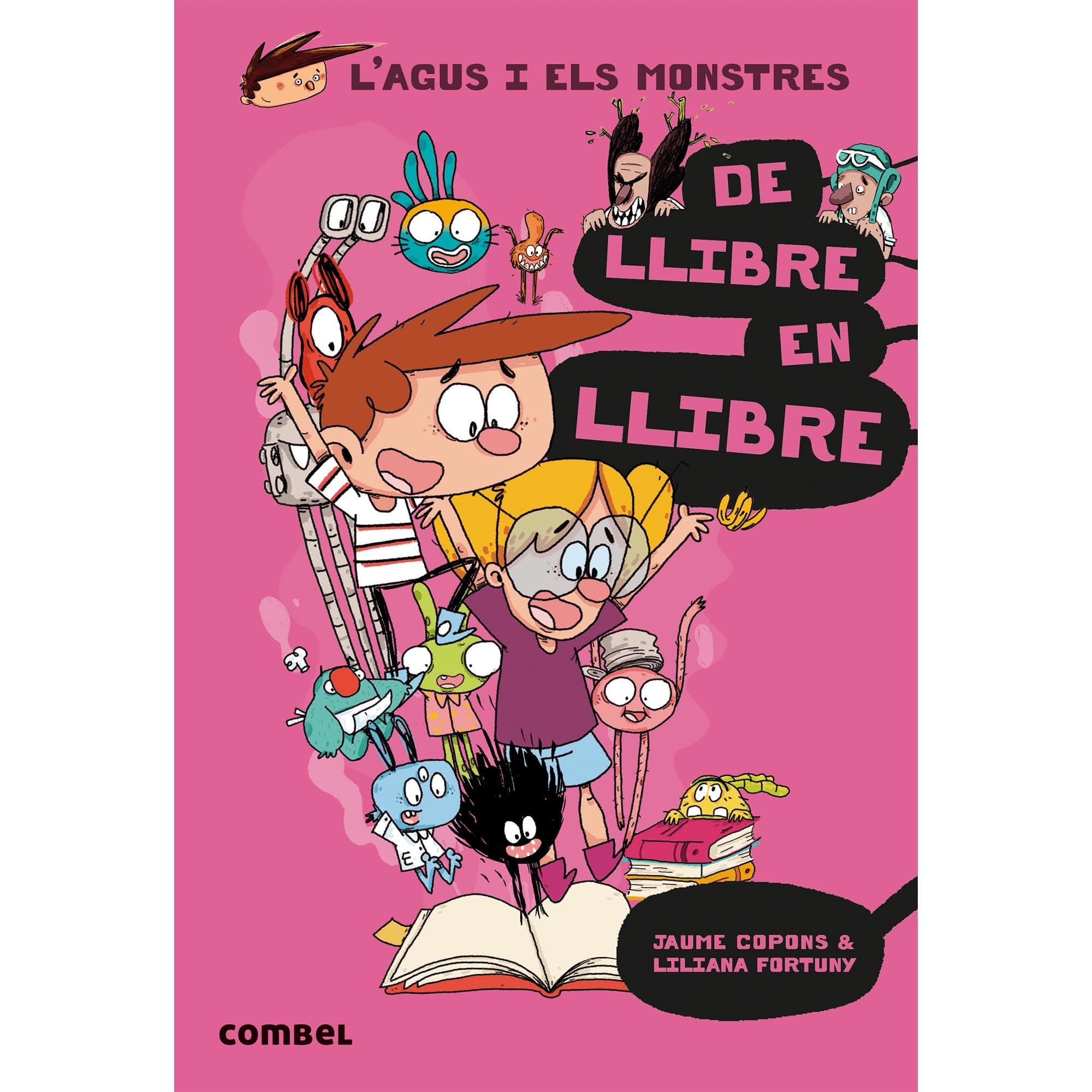 Portada de De llibre en llibre (L'Agus i els Monstres 6) - Novel·la Gràfica Infantil 8+ | Aventures Literàries